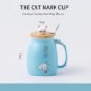 Spooky Creative Starry Sky Ceramic Mug – Cute 3D Cat Design with Lid & Spoon, Perfect for Office, Breakfast, & Gifts – Available in Blue – 420ml